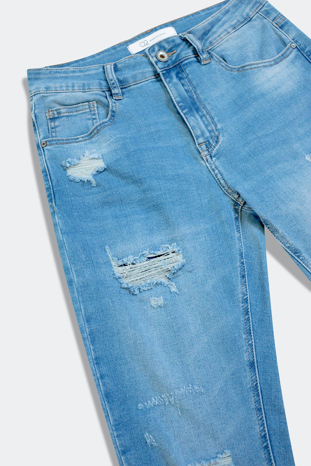 Mid blue rip straight jeans