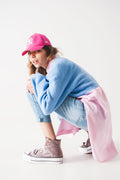 Fluffy cropped jumper in blue