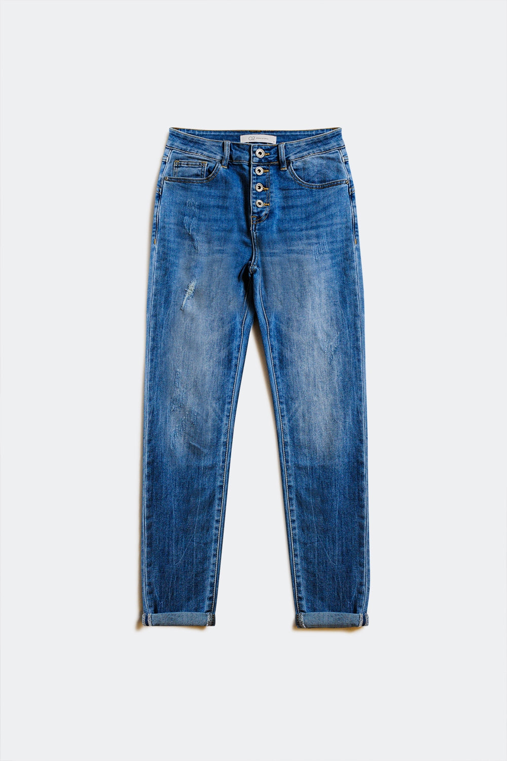 Button front straight jean