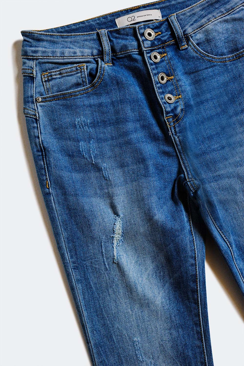 Button front straight jean