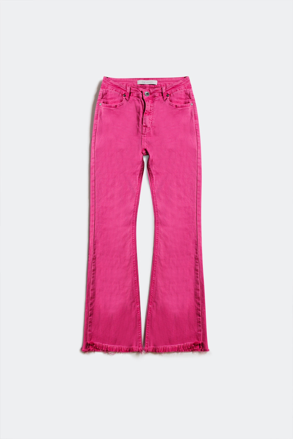 Flare jeans with raw hem edge in fuchsia