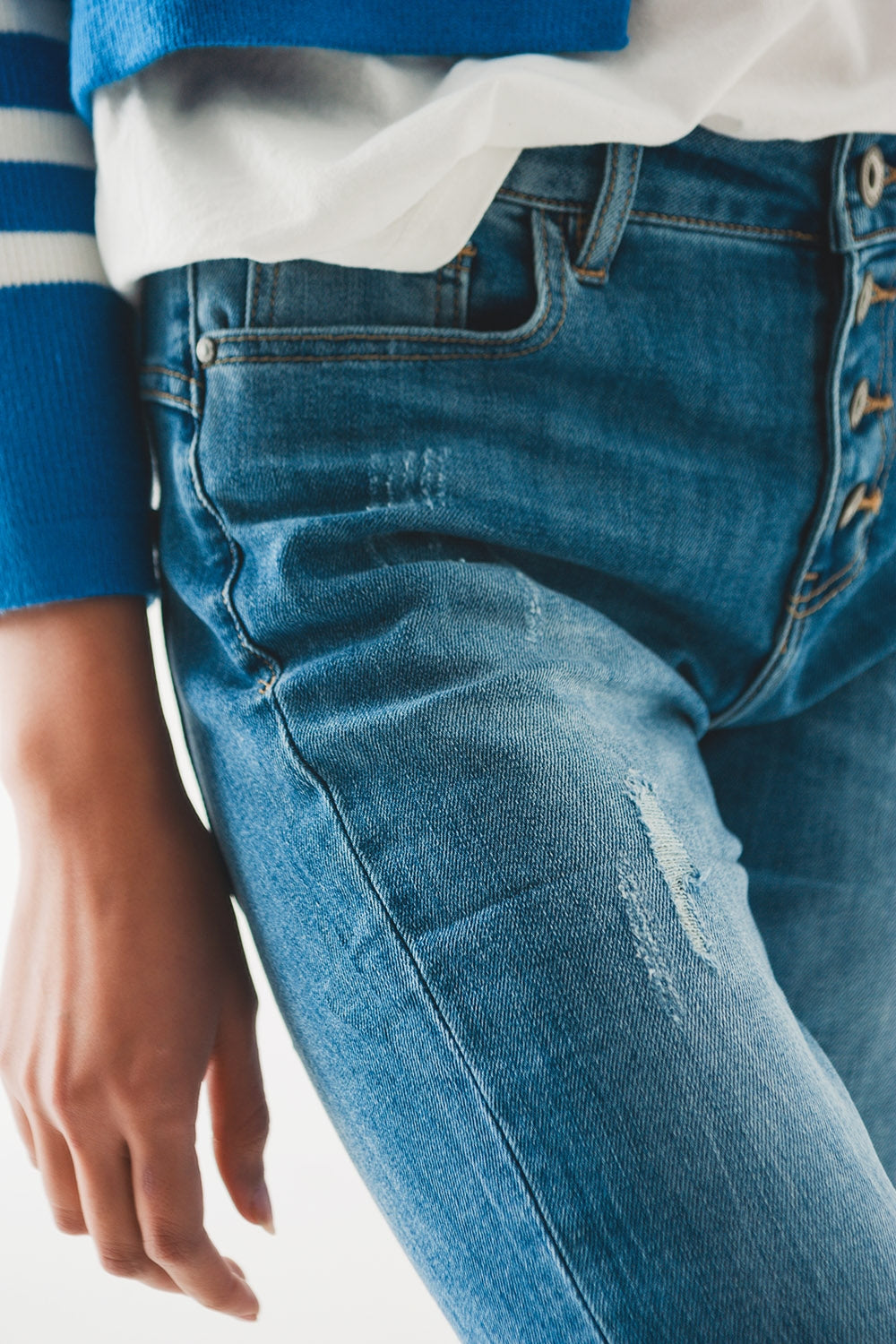 Button front straight jean
