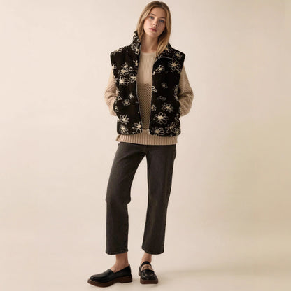 UNIKCOSA Velora Polo Collar Floral Print Lamb Wool Vest 💫