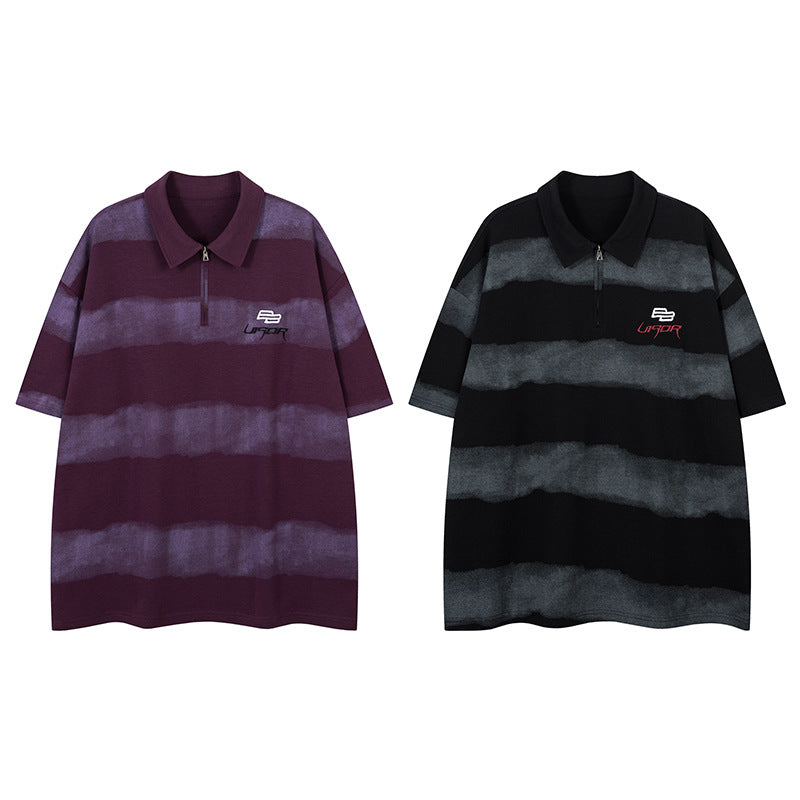 UNIKCOSA NoirFit Letter Embroidered Stripe Tee Half Zip 🖤