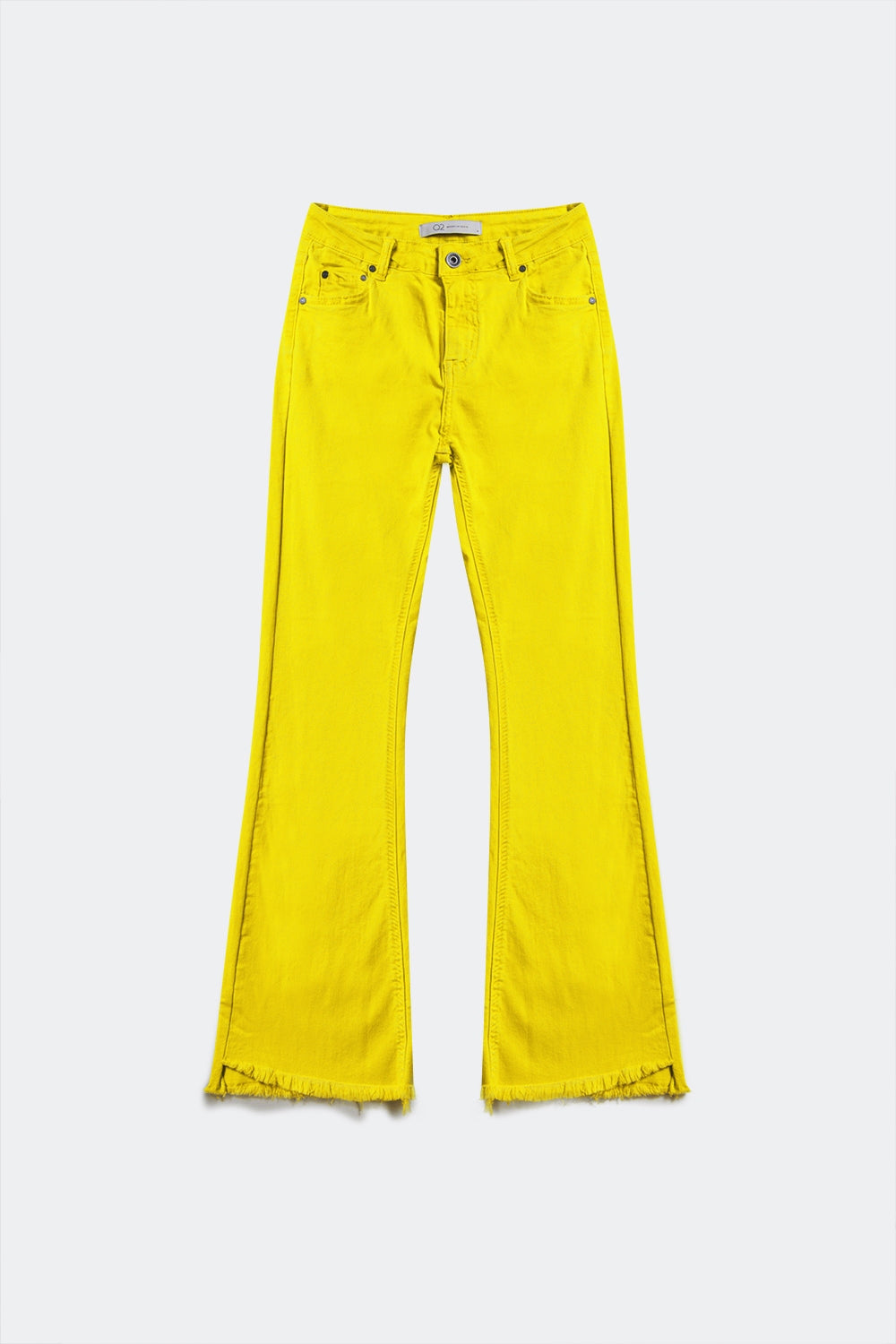 Flare jeans with raw hem edge in yellow