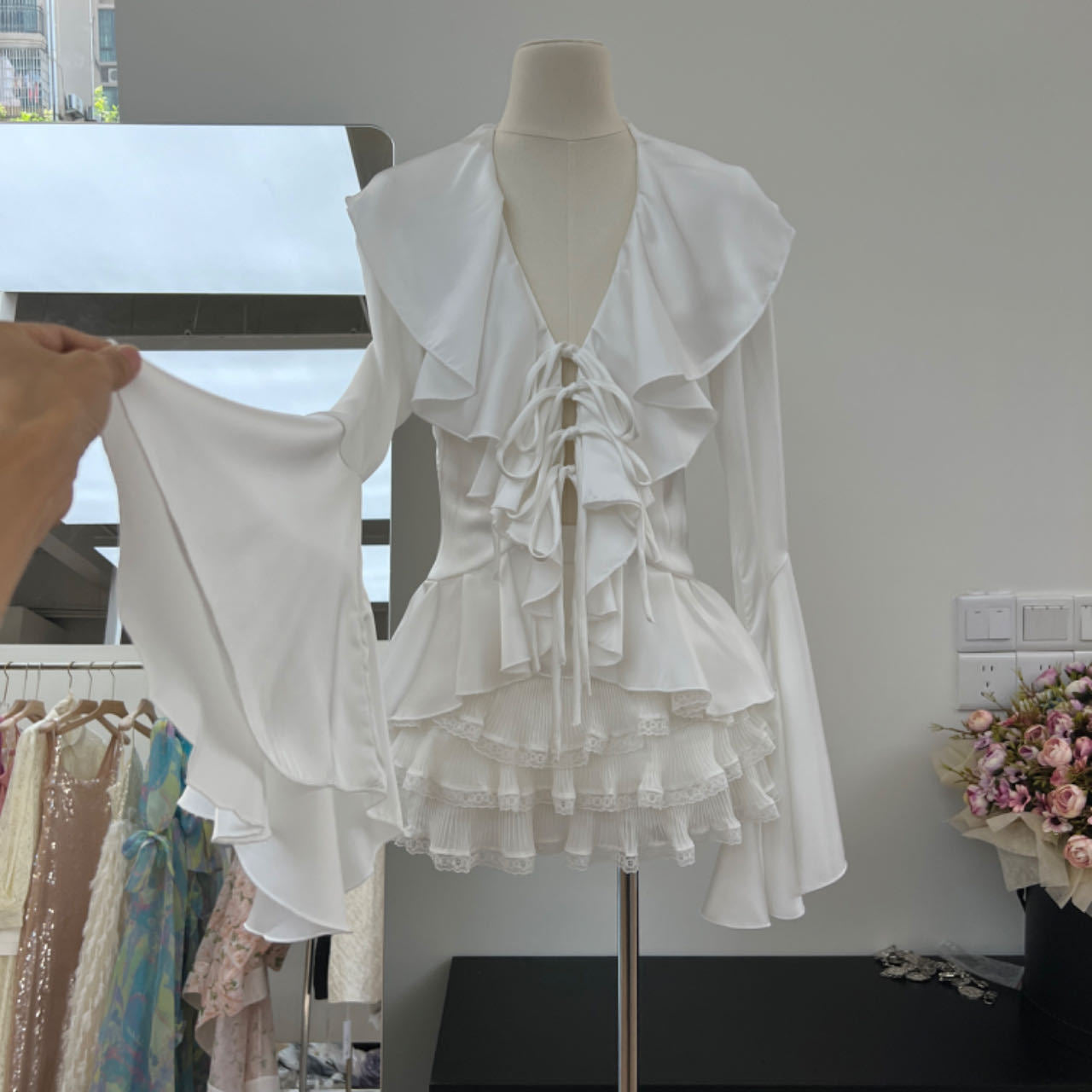 UNIKCOSA Velora Satin Shirt And Lace Skirt Set Autumn 💫