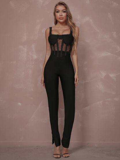 UNIKCOSA NoirFit Jumpsuit With Lace Detailing Elegance 🖤