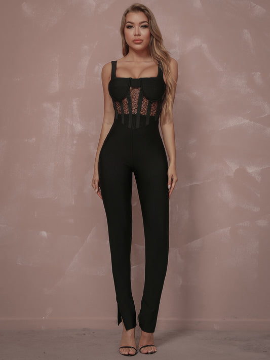 UNIKCOSA NoirFit Jumpsuit With Lace Detailing Elegance 🖤