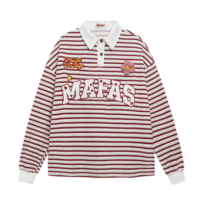 UNIKCOSA Velora Embroidered Striped Long Sleeve Polo Shirt 💫