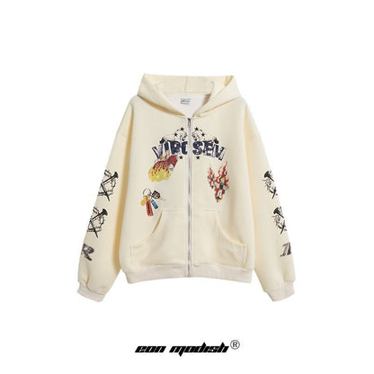 UNIKCOSA UrbanSoul Street Style Pattern Hoodie Cardigan 💫