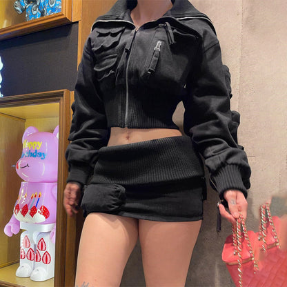 UNIKCOSA LuxeEase Two-Piece Set Crop Top Miniskirt 💫