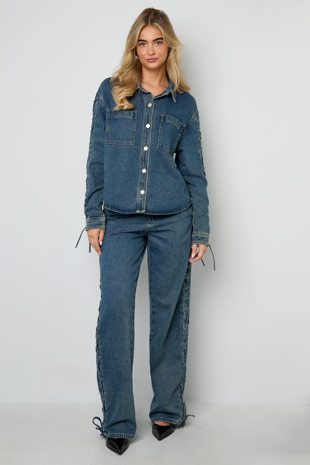 Woven Cotton Women's Straight Leg Pants Tie-up Casual