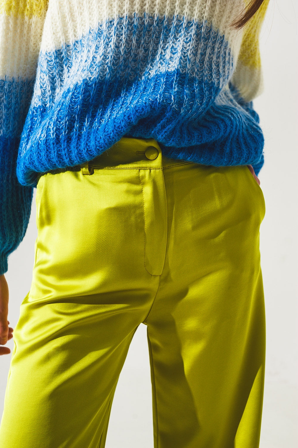 Wide leg satin pants in lime green