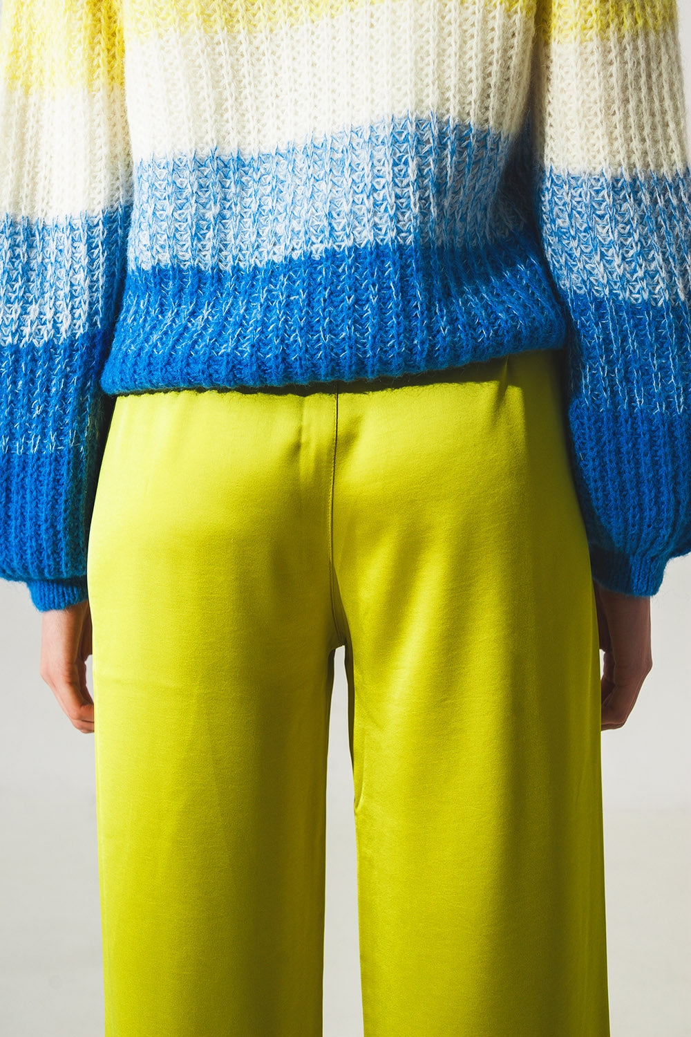 Wide leg satin pants in lime green