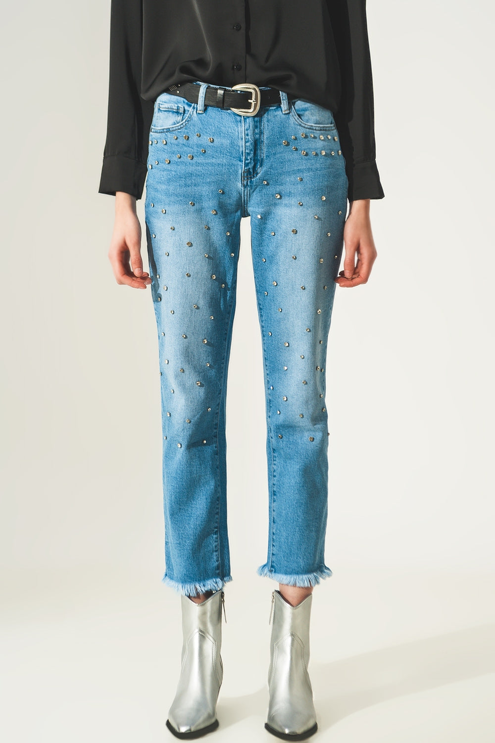 Ripped embellished jeans in lightwash