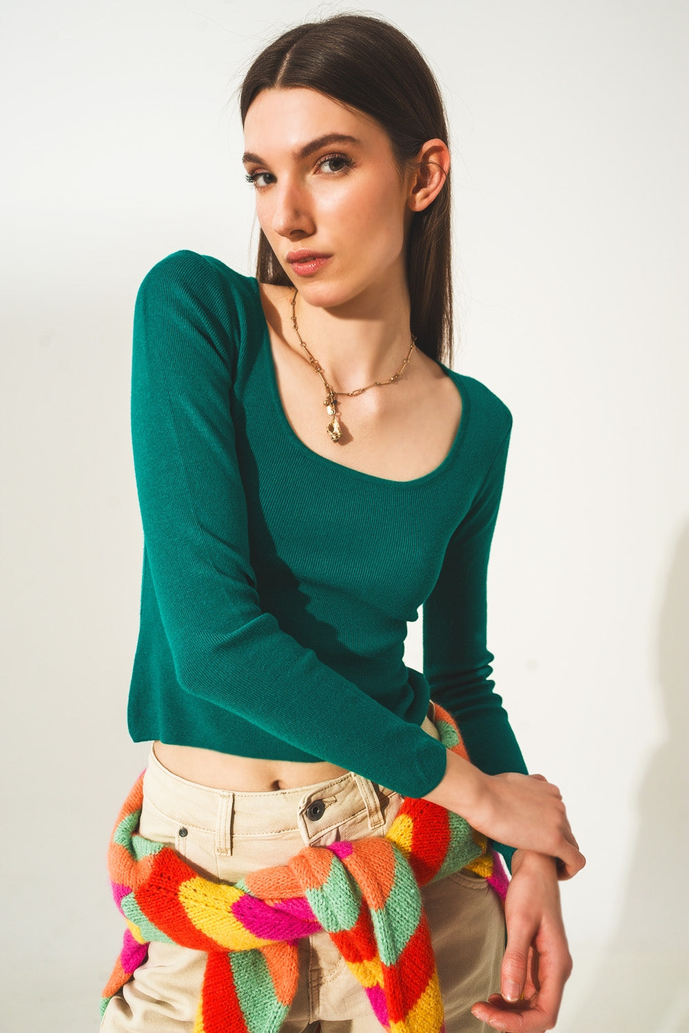 Open back jumper in green