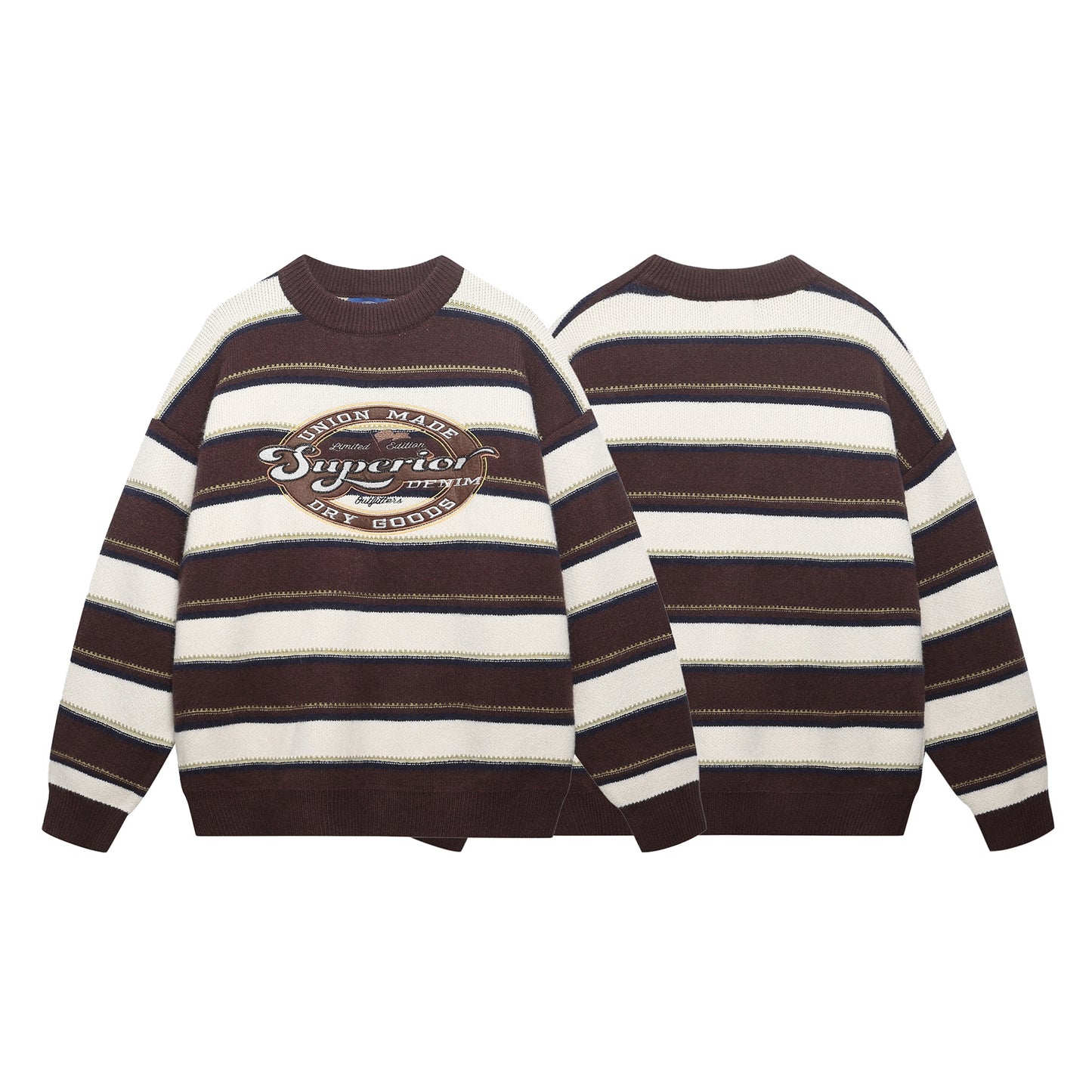 UNIKCOSA Velora Letter Embroidery Striped Pullover Sweater 💫