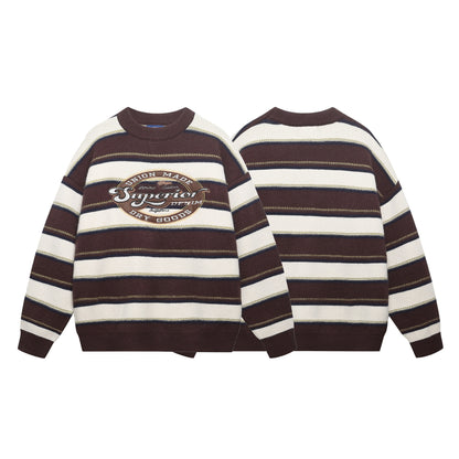 UNIKCOSA Velora Letter Embroidery Striped Pullover Sweater 💫