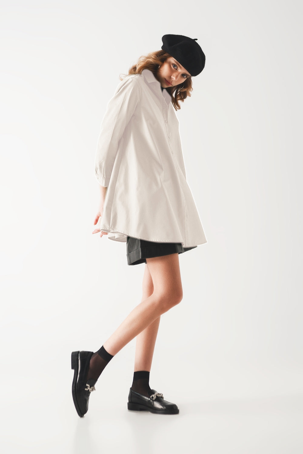 Oversized Poplin A-line Shirt in White