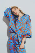 Satin Shirt with Balloon Sleeves in Blue