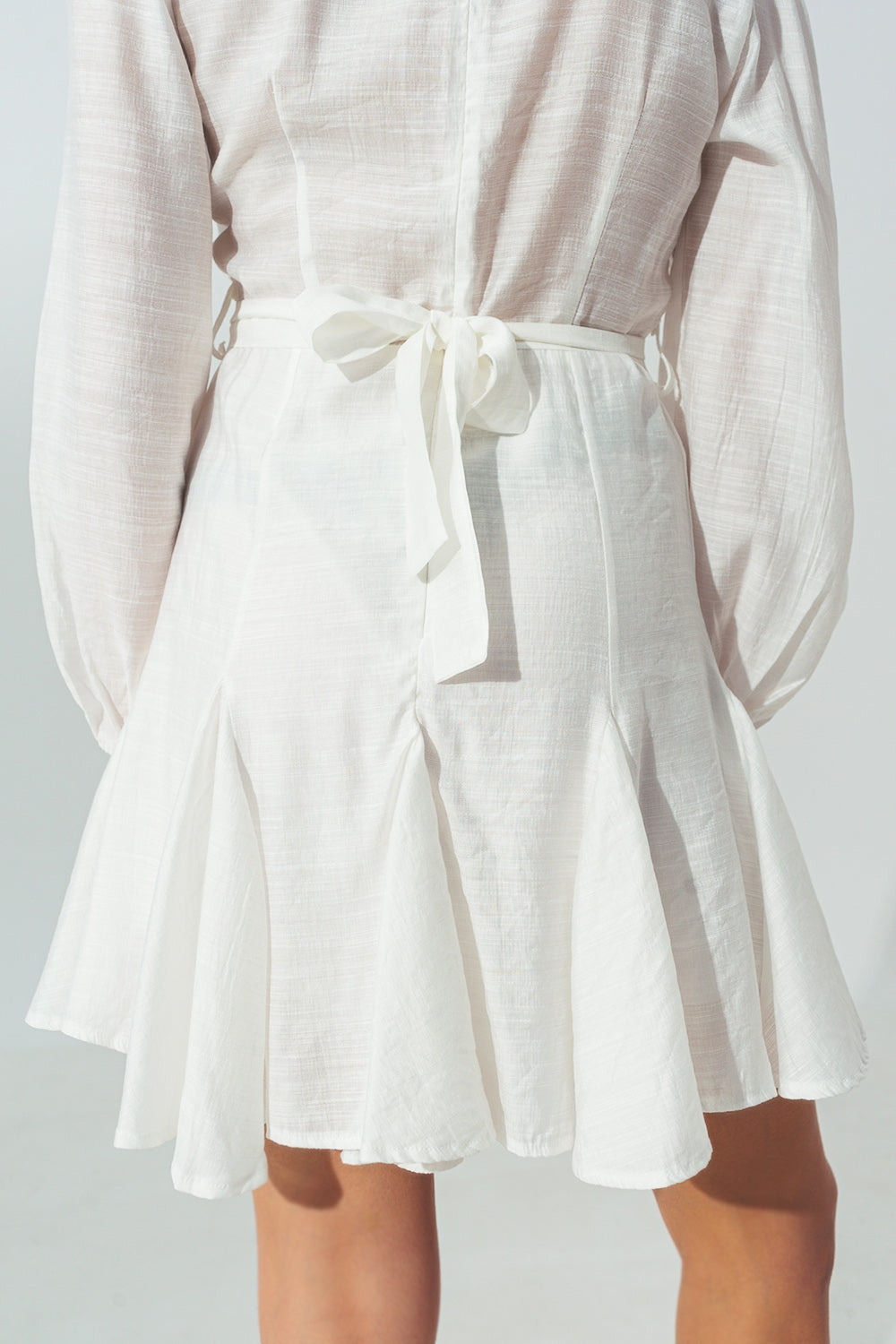 Ruffle V Neck Dress in White