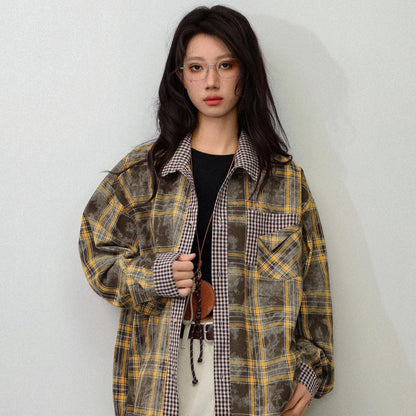 UNIKCOSA RetroMuse Vintage Plaid Patchwork Casual Shirt 💫