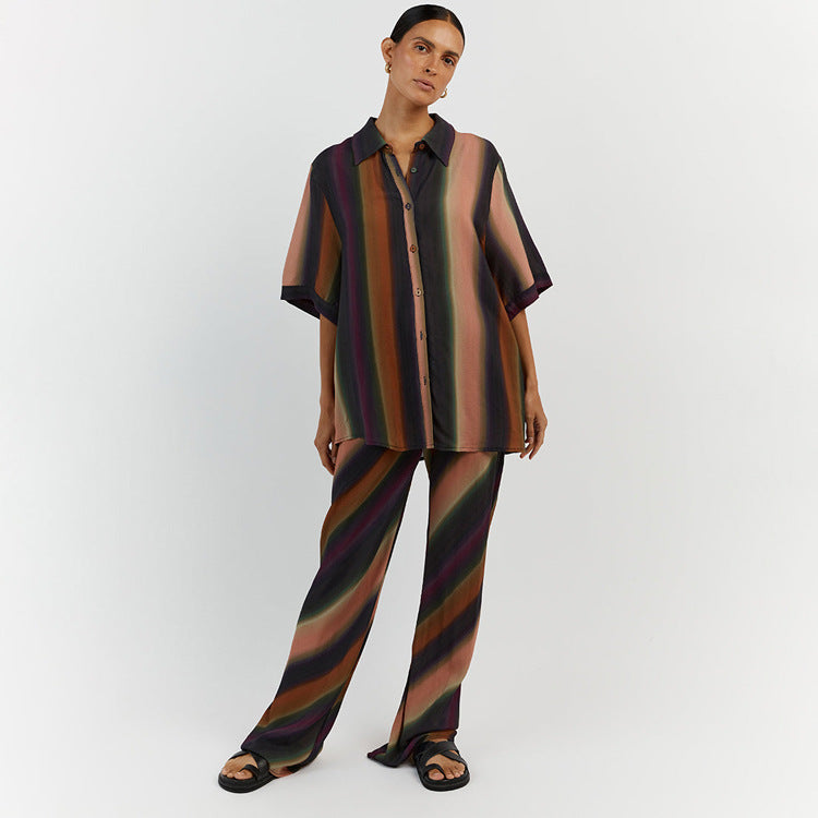 UNIKCOSA GracePrint Two-Piece Blouse & High-Waist Pants Set for Women 🌸