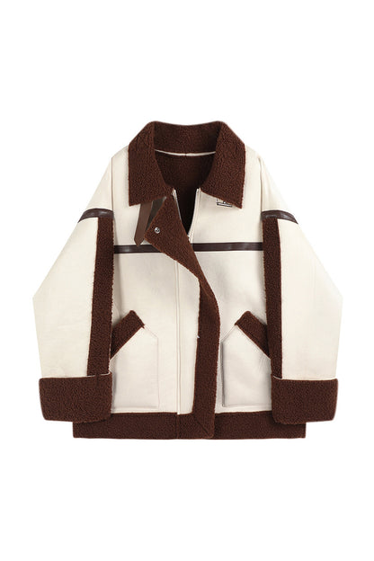 UNIKCOSA RetroMuse Lamb Hair Coat Fur Jacket Spliced 💫