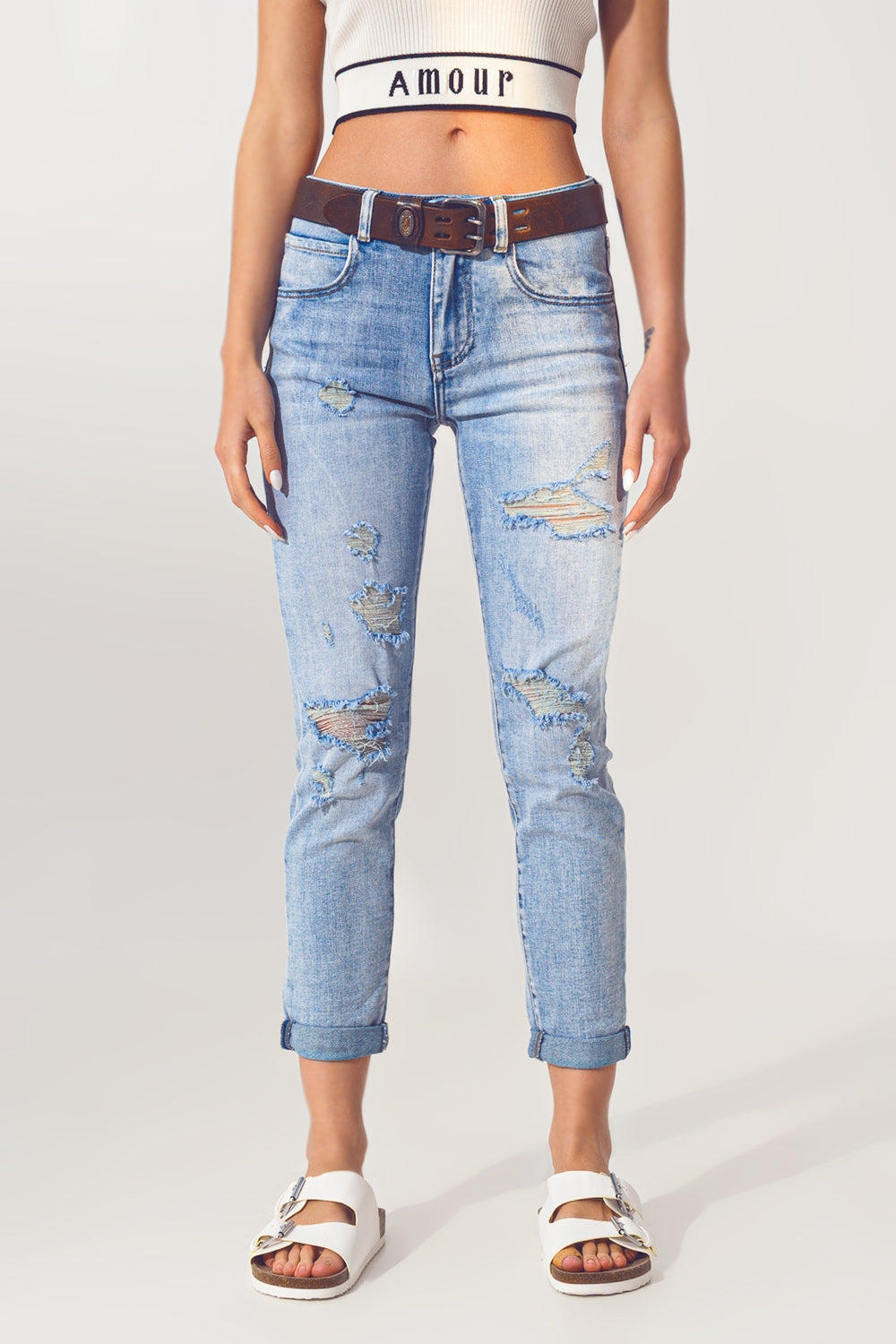 Extreme rip jean in bleach blue