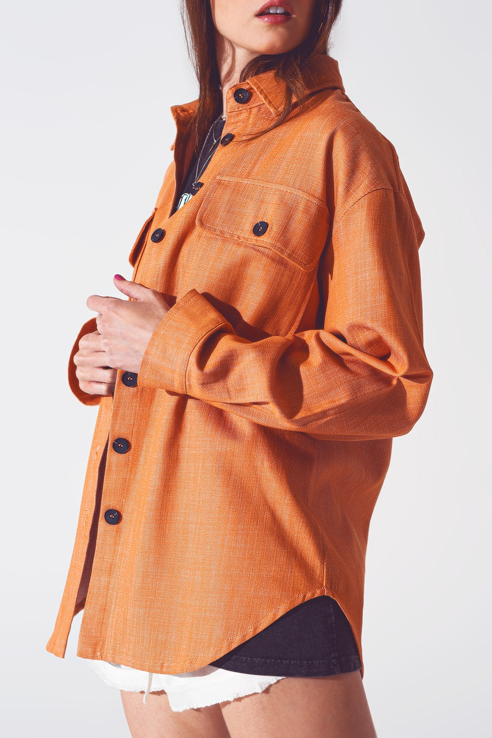 Long sleeve shacket in orange