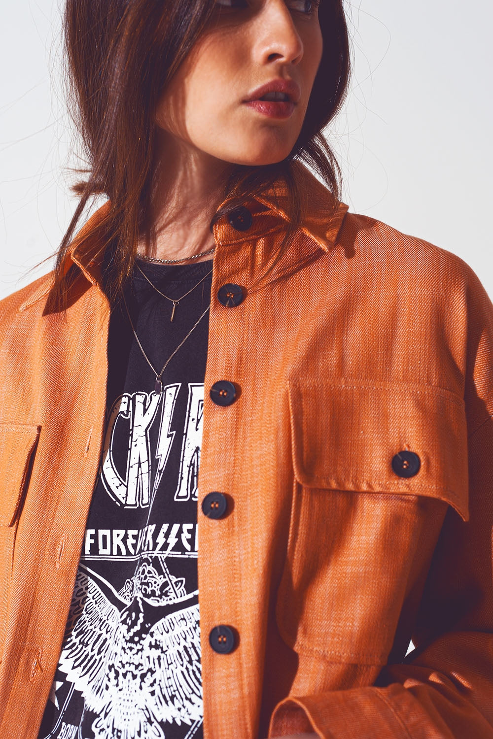 Long sleeve shacket in orange