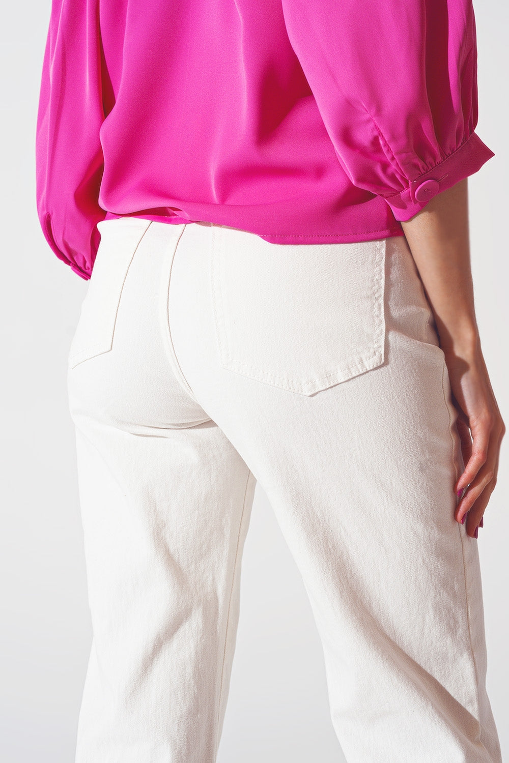 Straight Leg Jeans with Cropped Hem in White
