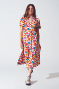Midi Cinched In Wist Dress In Multicolot Floral Print