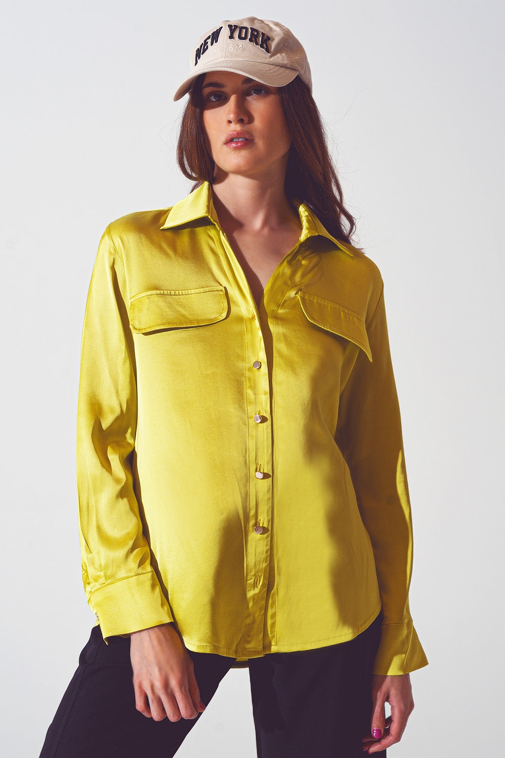 satin blouse in lime green