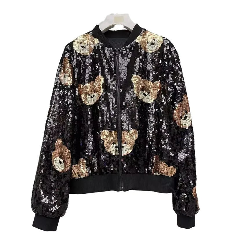 UNIKCOSA SparkToon Sequin Stand Collar Street Jacket for Women 💫