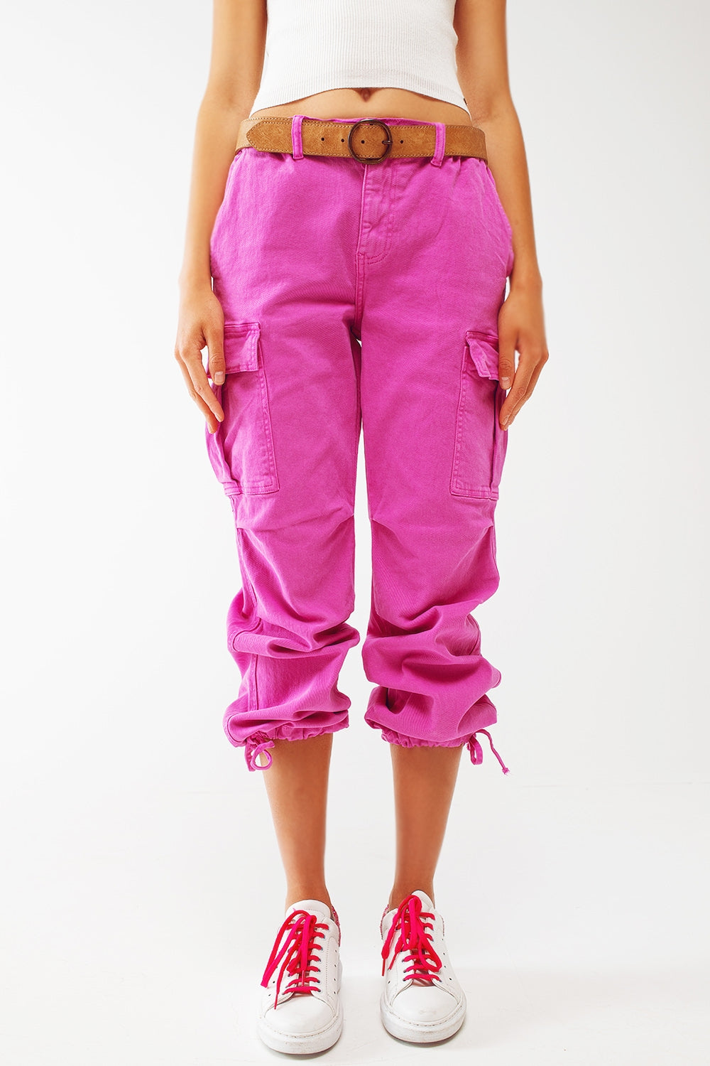 Cargo Pants with Tassel ends in Fuchsia