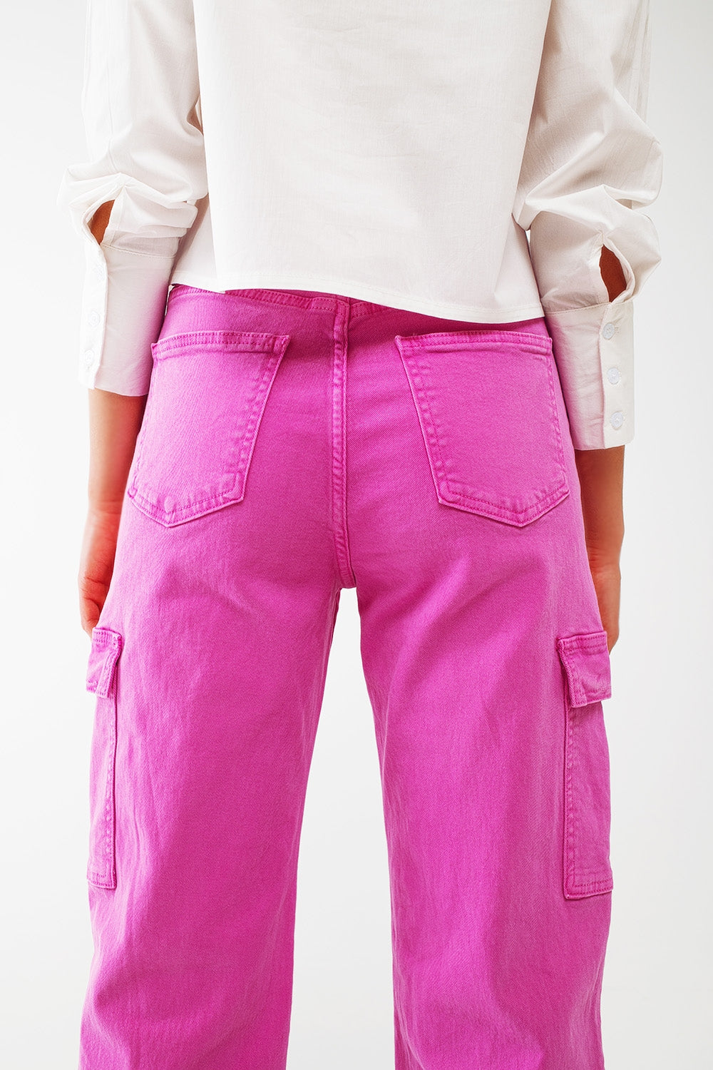 Straight Leg Cargo Jeans in Fuchsia
