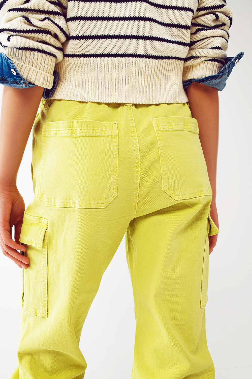 Cargo Pants with Tassel ends in lime