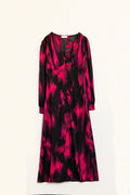 Long printed buttoned dress with V-neck