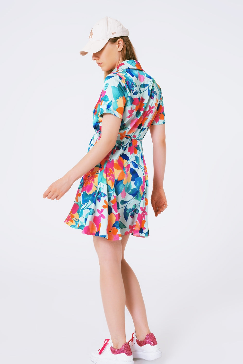 soft satin mini dress with flower print