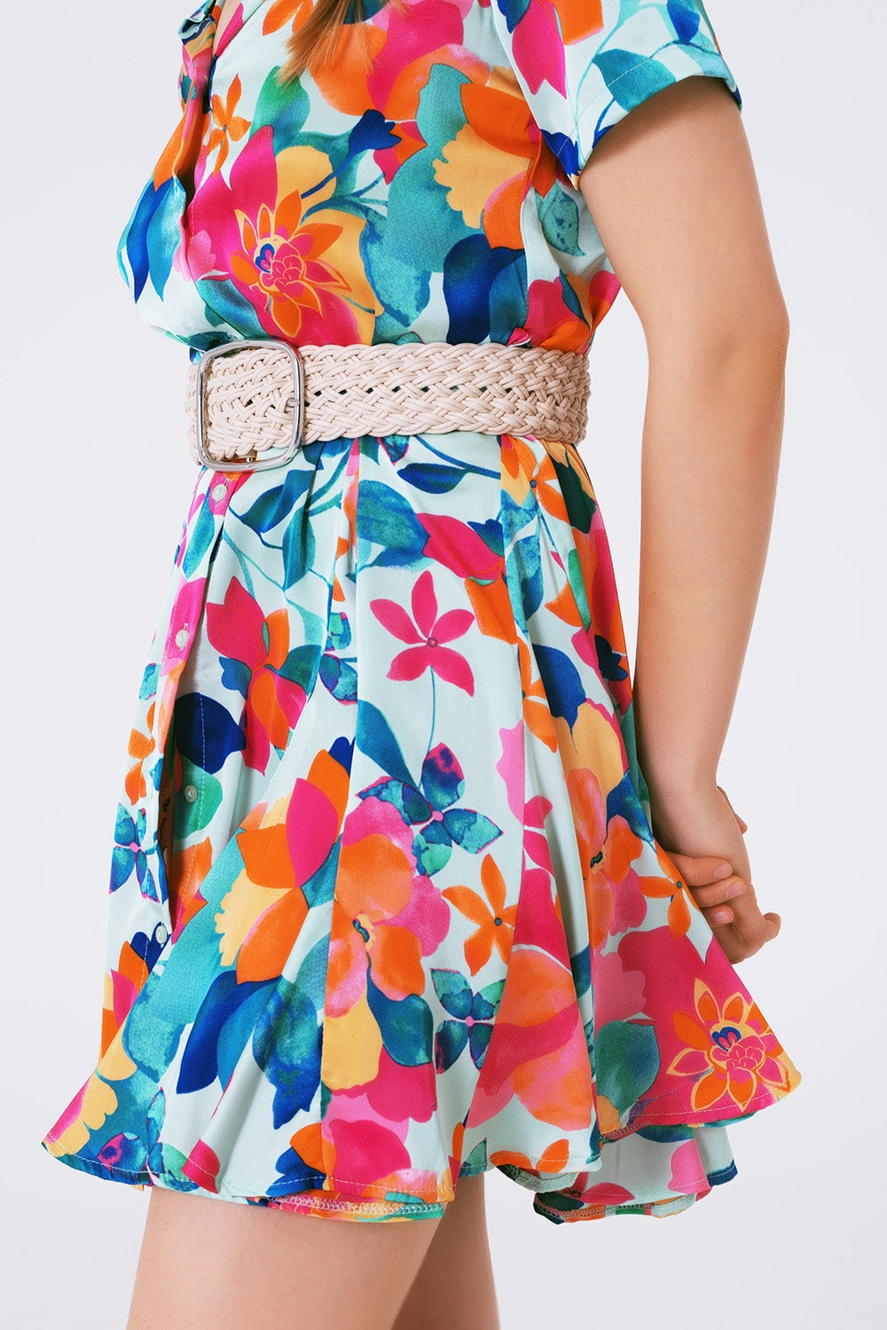soft satin mini dress with flower print