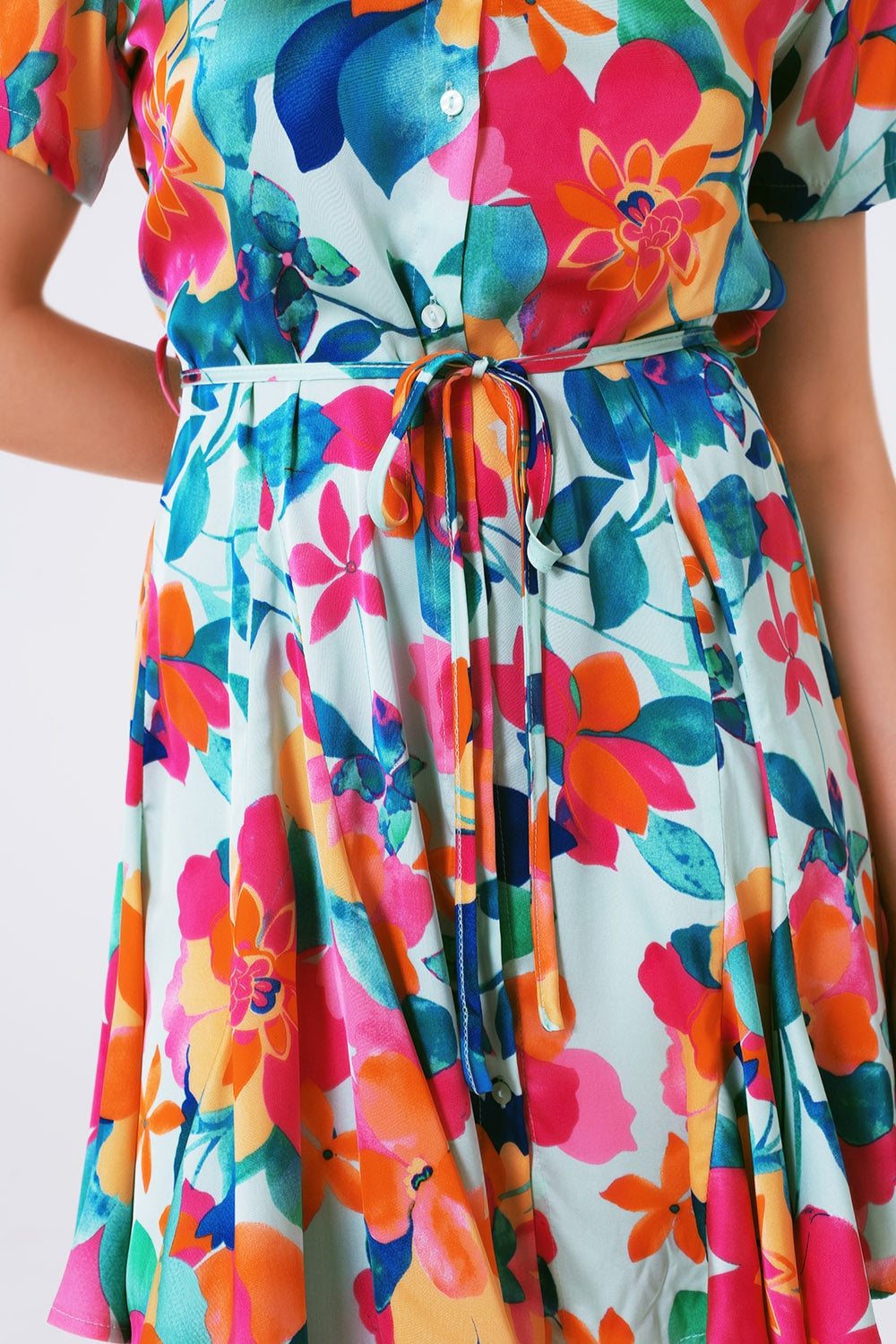soft satin mini dress with flower print