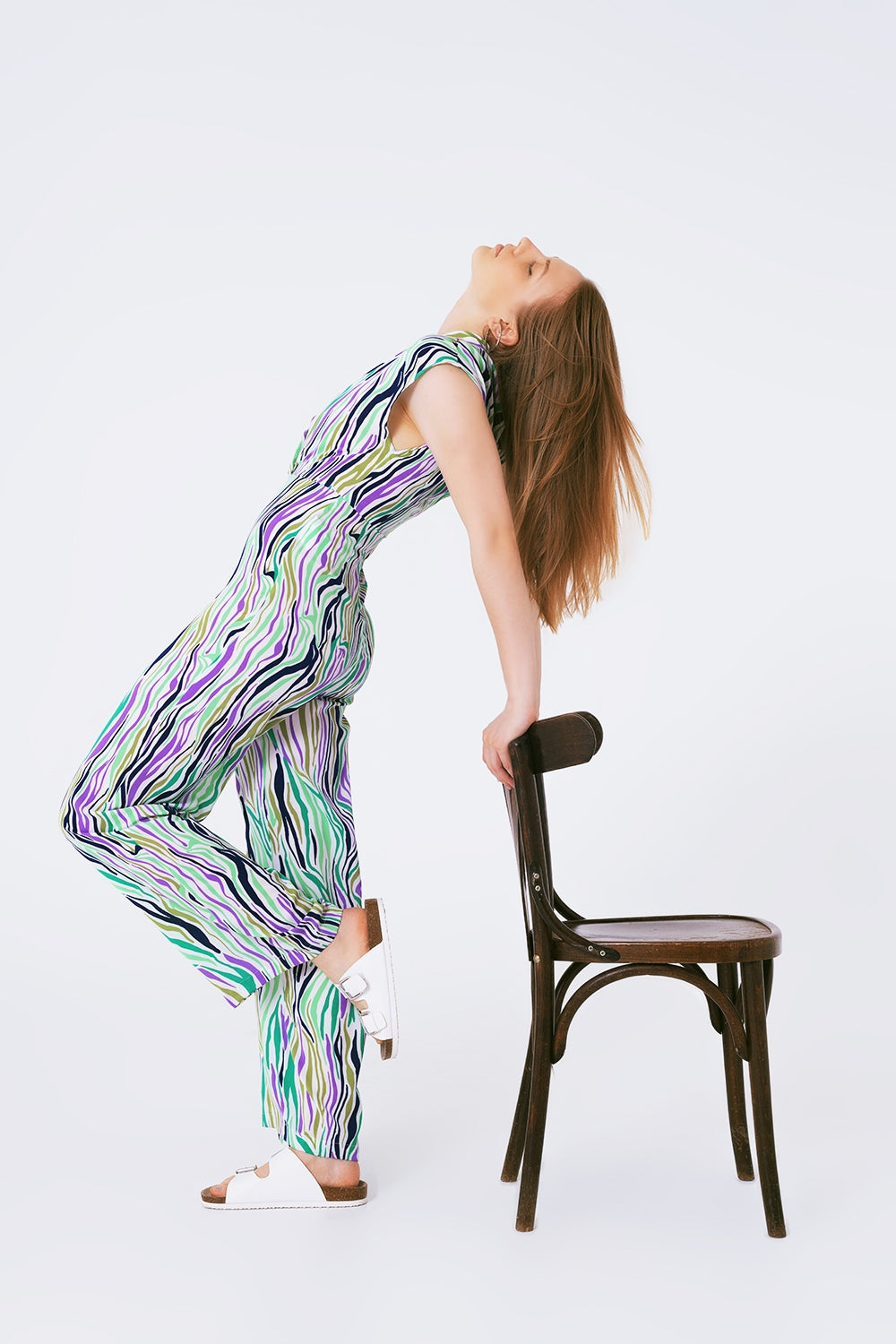 UNIKCOSA Jumpsuit With Smoking Collard in Multicolored Abstract Print