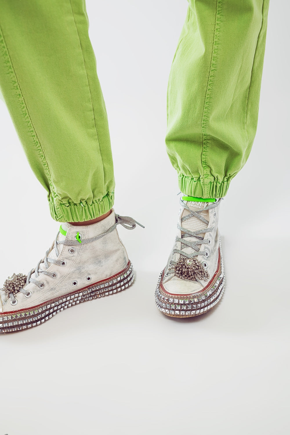 mint green cargo pants with elasticated waist and hem