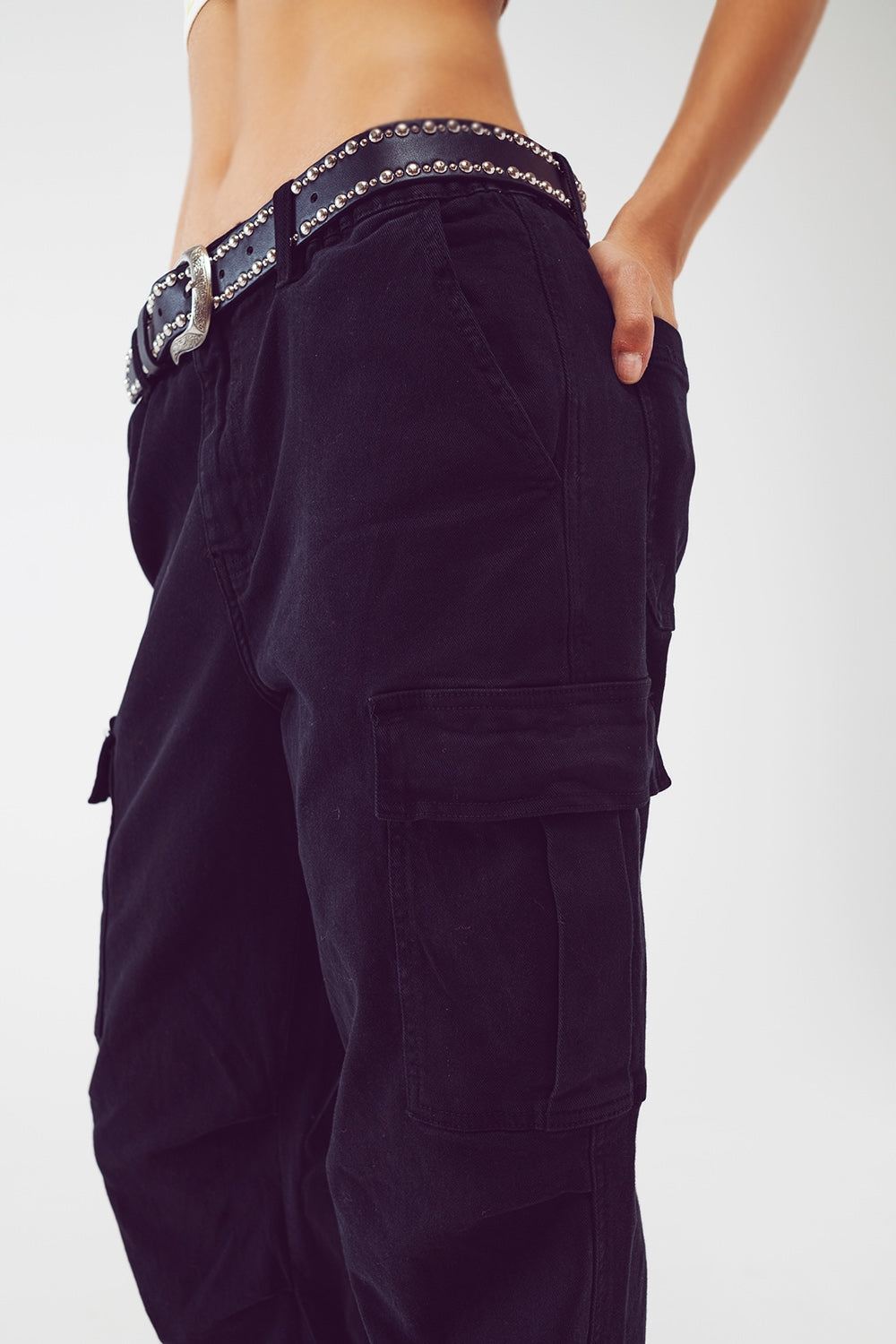 Cargo Pants with Tassel ends in black