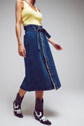 belted buttoned denim maxi skirt