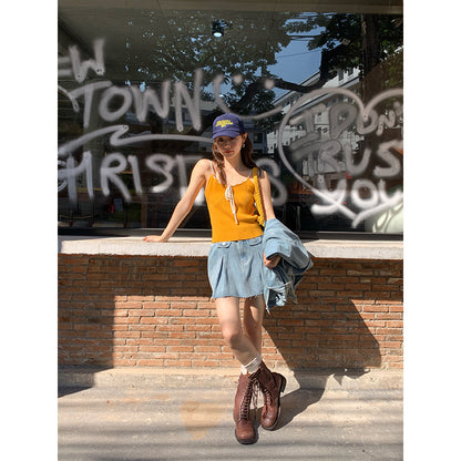 UNIKCOSA RetroMuse Denim Short Skirt Slim Fit Light Blue 🌸