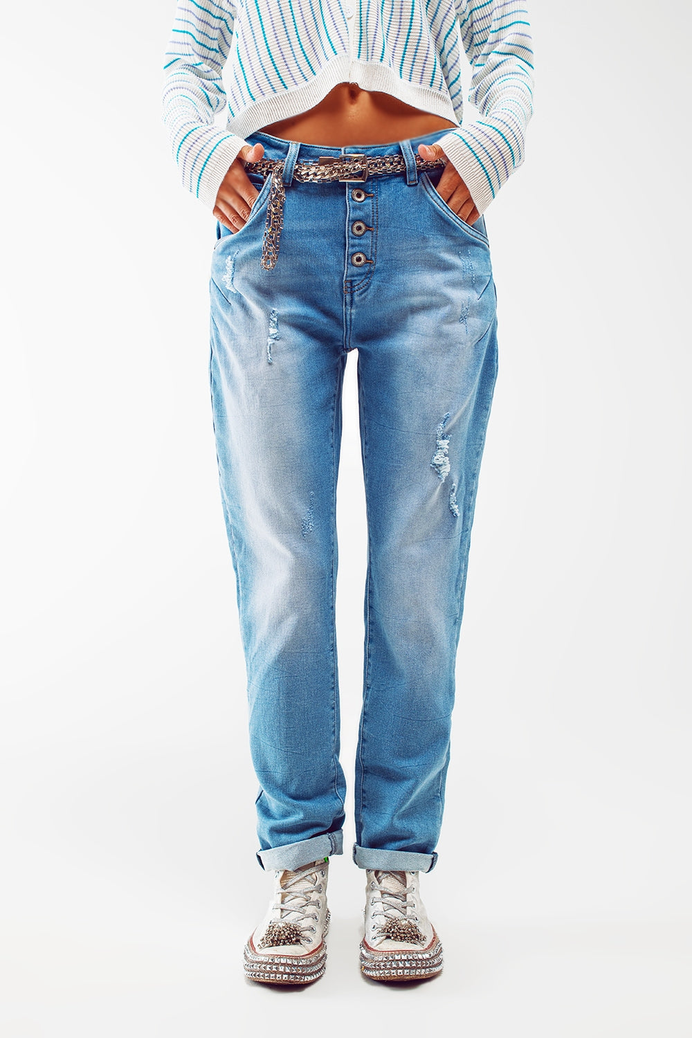 High waist button detail mom jeans