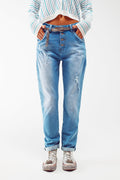 High waist button detail mom jeans