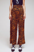 Animal Print Straight Leg Pants With Wide Buckle Belt